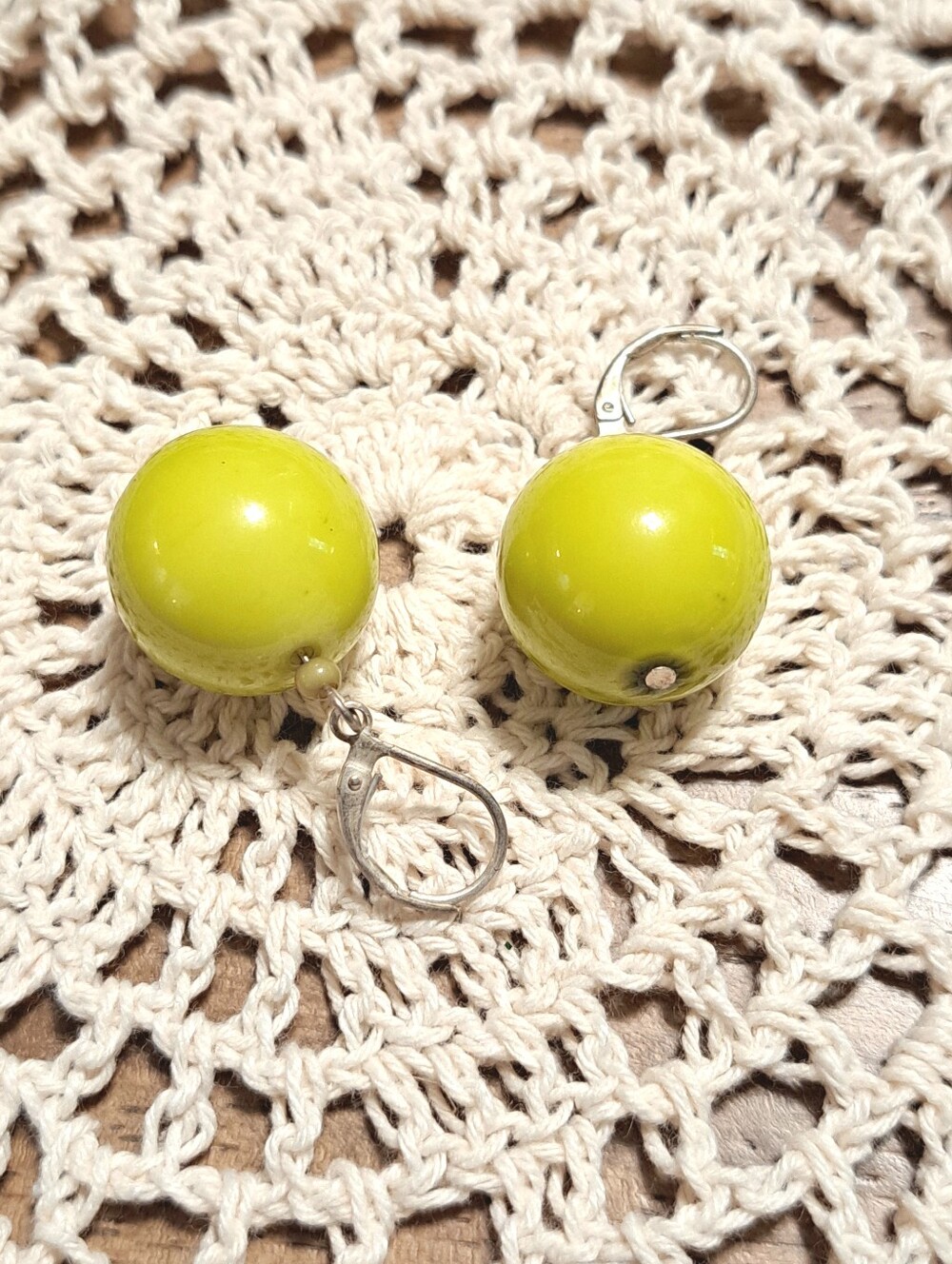 Vintage Lime Green Ball Drop  Leverback Earrings